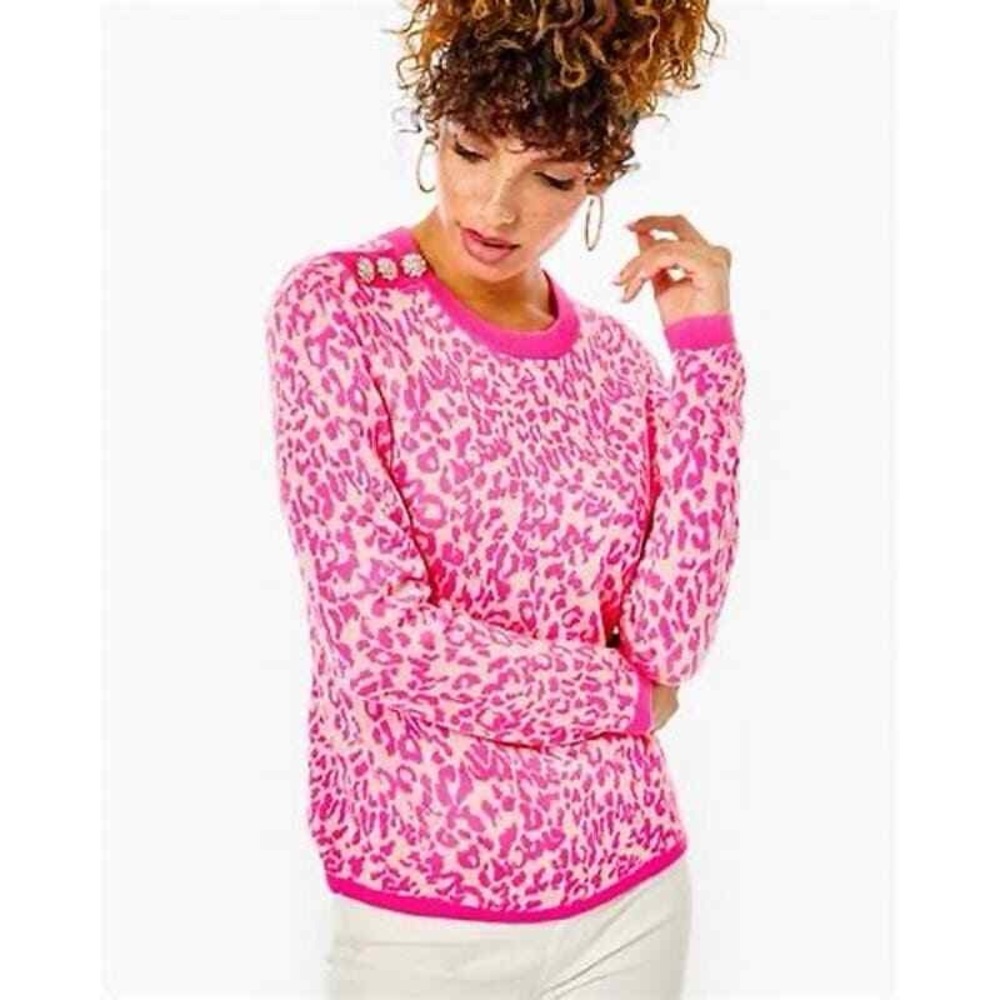 Lilly Pulitzer Morgen Jacquard Pink Leopard Animal Sweater Size M